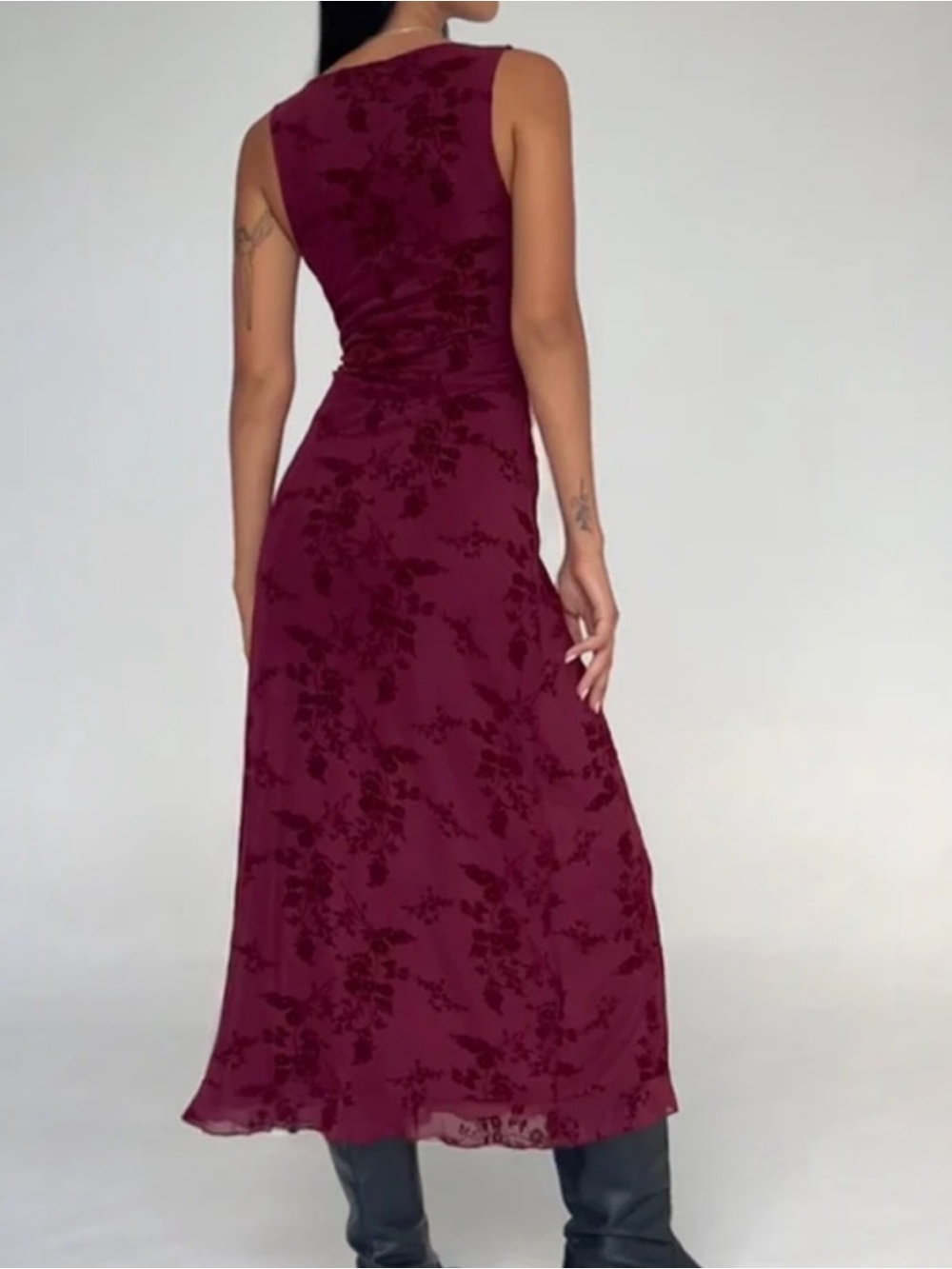Motel Rocks Gabriela Dress Midi Botanical Flower Maroon Small Mesh Whimsigoth - Picture 2 of 10
